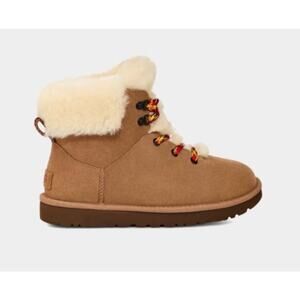 UGG Classic Mini Alpine Shearling Lined Boots Chestnut Suede Sz 5 NIB Kids 3/3.5